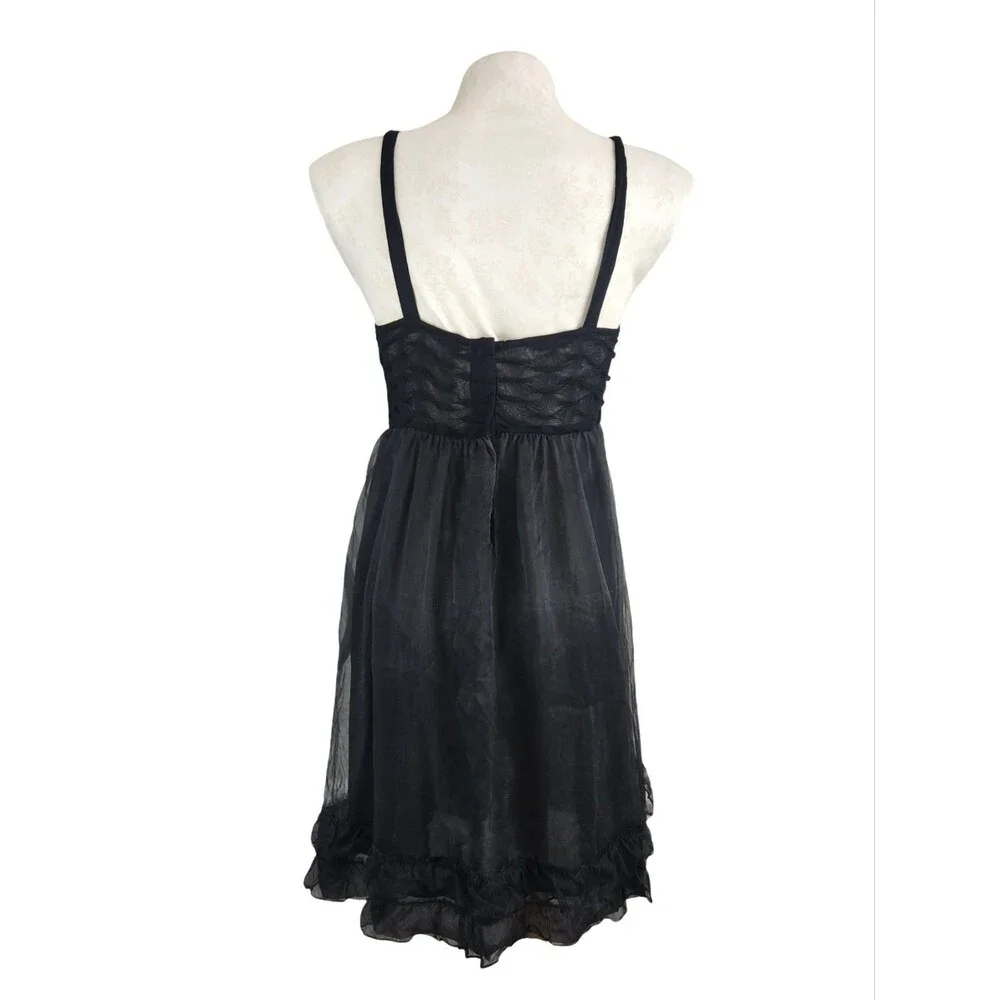 Anthropologie Zehavale Black Lace Tulle Silk Sheer Mini Dress Size 10 - Picture 5 of 12